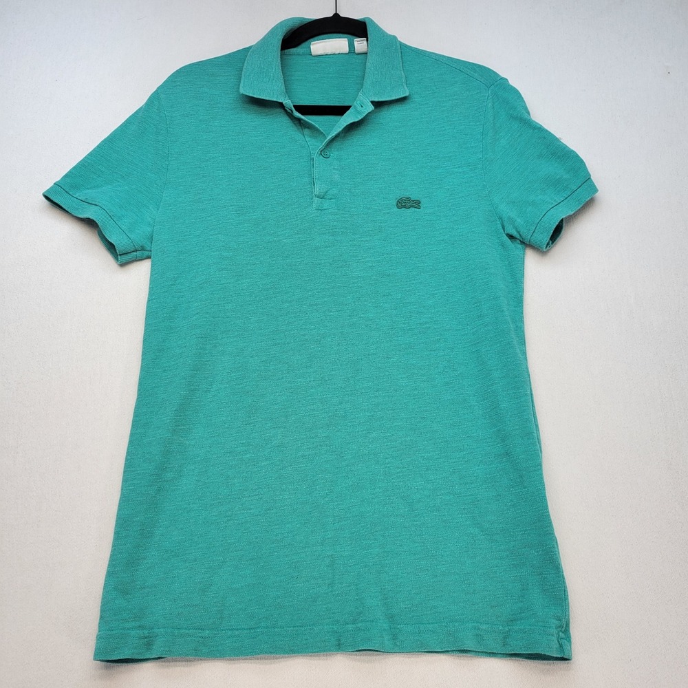 Lacoste Polo Shirt Mens Small Teal Green Slim Fit Short Sleeve Cotton Blend‎